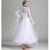 voordelige Ballroom danskleding-Ballroomdansen Kleding Borduurwerk Combinatie Kristallen / Bergkristallen Dames Prestatie Opleiding Lange mouw Netstof Spandex Organza