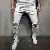 billiga lediga byxor-Herr Långbyxor Casual byxor Rev Rakt ben Solid färg Komfort Mjuk Utomhus Dagligen Streetwear Ledigt Svart Vit Microelastisk