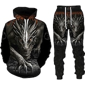 baratos Conjunto de Moletom 3D Masculino-Homens Gráfico Dragão 2pcs Conjuntos de moletom 3D Moletom Moletons Manga Longa Calças compridas Com Capuz Roupa de rua Designer Básico Desportos e Ar livre Casual Esportes Imprimir Primavera Outono