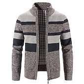 preiswerte Herren Strickjacke-Herren Pullover Strickjacke Zip Pullover Reißverschluss Pullover Jacke Gerippt Stricken Strick Farbblock Ständer Modisch Casual Sport Freizeitskleidung Bekleidung Herbst Winter Marineblau Blau M L XL