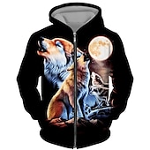 economico felpe con zip da uomo-Per uomo Animali Lupo Felpa con cappuccio Felpe Felpa Felpa con cappuccio a zip intera Manica lunga Felpa con cappuccio Con cappuccio Streetwear Stampa 3D Sportivo Giornaliero Sport Nero Marrone