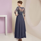 levne Délka podlahy-Šaty matky nevěsty svatební hosté elegantní jednoduchý šperkový výstřih kotníková délka chiffon krajka 3/4 délka rukáv s záhyby flitry zdarma na zakázku