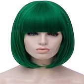 preiswerte Kostümperücke-grüne Perücken für Frauen 12&#039;&#039; kurze grüne Bob-Perücke mit Pony natürliche synthetische weiche Perücke süße farbige Perücken für St. Patrick&#039;s Day Party Halloween St. Patrick&#039;s Day Perücken