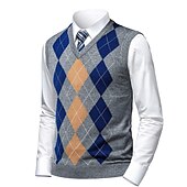 cheap Men&#039;s Pullover Sweater-Men&#039;s Sweater Sweater Vest Pullover Ribbed Knit Knitted Plaid V Neck Stylish Casual Daily Wear Vacation Clothing Apparel Spring &amp;  Fall Camel Black S M L