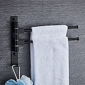 abordables Barres repose-serviettes-Porte-serviettes Mural, Porte-Serviettes en Acier Inoxydable Pivotant 2 à 5 bras, Rotatif à 180°, Porte-Serviettes Mural, pour Cuisine, Toilettes, Vestiaire et Salle de Bain, Noir