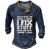 رخيصةأون كلمات مضحكة-تي شيرت رجالي بأكمام طويلة هينلي &#039;أنا أصلح الأشياء وأعرف الأمور&#039; جرافيك للرجال المهرة ومحبي الأعمال اليدوية