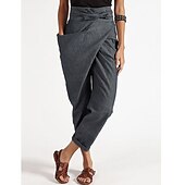cheap Women&#039;s Dress Pants-Women&#039;s Normal Dress Pants Streetwear Casual Lounge Ankle-Length Mid Waist Solid Colored Patchwork Comfort Breathable Inelastic Work Daily Black Navy Blue Gray Fall &amp; Winter Slim