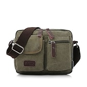 billige Herrevesker-vintage lerret crossbody messenger bag for menn, skulderveske med flere lommer med skinndetaljer for reise og fritidsbruk