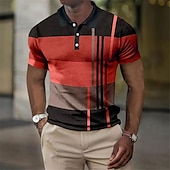 preiswerte Poloshirt mit Farbblockdesign für Herren-Herren Karomuster Waffel-Poloshirts Golfshirt Kurzarm Polo-Shirts Hemden mit Kragen Vintage Lässig Urlaubskleidung Formelle Kleidung Festivalkleidung Knöpfe 3D-Druck Schwarz Gelb Rosa