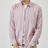 billiga Button Down-skjortor för män-Herr Skjorta Oxford skjorta Randig Bröllop Utomhus Gul Blå Grön Långärmad Fyrkantig hals Vår &amp; Höst Kläder Button-Down