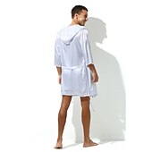 preiswerte Morgenröcke-Herren Morgenmantel Bademantel Einfarbig Stilvoll Casual Heim Täglich Bett Polyester Atmungsaktiv Weich Kapuzenpullover Langarm Frühling Sommer Weiß Rosa