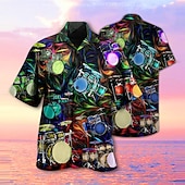 billiga Musik och gitarrer-Herr Trumma Skjorta Hawaii skjorta Knapp upp skjorta Kortärmad Tropisk Mode Hawaiisk Ledigt Hawaiisk Helgdag Sommar Vår Nedvikt Mönster Button-Down Svart Purpur Grön
