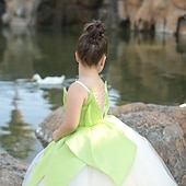 economico Costumi per bambine-Fiaba Principessa Tiana Abito da damigella Costume per festa a tema Abiti in tulle Cosplay for Ragazze Bambini Carnevale Mascherata Matrimonio Ospite di nozze