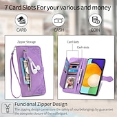 olcso Samsung-tokok-telefon Ügy Kompatibilitás Samsung Galaxy S23 S22 S21 S20 Ultra Plus FE A54 A34 A14 A73 A53 A33 S10 Plus A32 A52 A13 A51 S25 Ultra Pénztárca kártya tok Flip Cipzár csuklópánttal Egyszínű PU bőr