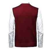 baratos colete de camisolas masculinas-Homens Suéter Colete de moletom Suéteres sociais masculinos Pulôver Estriado Tricotar Tricotado Xadrez Decote V à moda Casual Roupa Diária Férias Roupa Primavera &amp; Outono Camelo Vinho M L XL