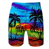 cheap Tropical Plants &amp; Flowers-Men&#039;s Coconut Tree Graphic Prints Swim Trunks Swim Shorts Board Shorts Mid Waist Hawaiian Boho Casual Daily Holiday Drawstring with Mesh lining Elastic Waist Designer Clothing Apparel