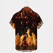 Men's Flame Bowling Ball Shirt Button Up Shirt Short Sleeve Tropical Fashion Hawaiian Outdoor Beach Summer Spring Turndown Print Button-Down Black Yellow Black / Red Red Dusty Blue 17