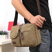 billige Herrevesker-vintage lerret crossbody messenger bag for menn, skulderveske med flere lommer med skinndetaljer for reise og fritidsbruk