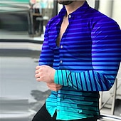 ieftine Model Geometric-Bărbați Dungi Geometrie Flacără Cămașă Camașă cu nasturi Manșon Lung Modă Designer Casual În aer liber Zilnic Toamna iarna Răsfrânt Imprimeu Buton în jos Bleumarin Albastru piscină Albastru celest
