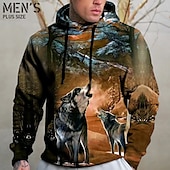 preiswerte Herren-Hoodies in großen Größen-Herren Übergröße Pullover mit Kapuze Sweatshirt Groß und hoch Tier Mit Kapuze Tasche Langarm Frühling &amp; Herbst Modisch Strassenmode Basic Komfortabel Freizeitskleidung Urlaub Oberteile