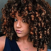 abordables Perruques Synthétiques Sans Bonnet-perruques bouclées pour les femmes noires - perruque de cheveux afro afro-américains synthétiques noirs naturels avec une frange