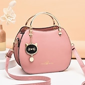 cheap Handbag &amp; Totes-Women&#039;s Black Faux Leather Handbag with Gold Cat Charm and Metal Handle - Stylish Crossbody for Casual or Formal Use