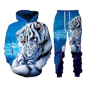 economico Set di Felpe 3D da Uomo-Per uomo Grafico Tigre 2 pezzi Set di felpe 3D Tuta Felpe con cappuccio Manica Lunga Pantaloni lunghi Con Cappuccio Streetwear Designer Essenziale Sport &amp; Outdoor Casuale Sportivo Stampato Primavera