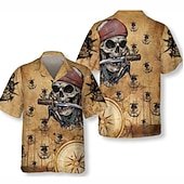Men's Graphic Prints Pirate Halloween Costumes Shirt Summer Hawaiian Shirt Short Sleeve Shirt Turndown Casual Hawaiian Yellow Print Button-Down Clothing Apparel Tropical Fashion Hawaiian Soft3
