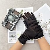 cheap Party Gloves-Satin Wrist Length Glove Vintage Style / Elegant With Faux Pearl Wedding / Party Glove