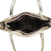 baratos Malas com Alça-bolsa tote feminina prateada com relevo de crocodilo | bolsa de ombro de couro sintético de grande capacidade para uso diário e no escritório – elegante e versátil
