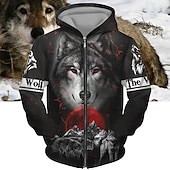 economico felpe con zip da uomo-Per uomo Animali Lupo Felpa con cappuccio Felpe Felpa Felpa con cappuccio a zip intera Manica lunga Felpa con cappuccio Con cappuccio Streetwear Stampa 3D Sportivo Giornaliero Sport Nero Marrone