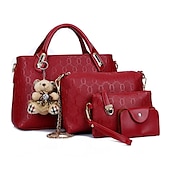 cheap Bag Sets-Women&#039;s 4-Piece Blue Handbag Set with Teddy Bear Charm - Stylish and Functional for Daily Use