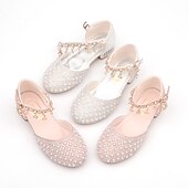 cheap Kids&#039; Princess Shoes-Girls&#039; Heels Daily Glitters Dress Shoes Heel Leather PU Portable Breathability Non-slipping Princess Shoes Big Kids(7years +) Little Kids(4-7ys) School Wedding Party Walking Shoes Dancing Pearl