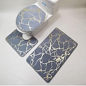 cheap 3PC Bathroom Rug Mat Set-Black Marble Bath Mat Non-slip Bathroom Rugs Sets 3 Piece with Non-Slip Rug, Toilet Lid Cover and Bath Mat, Gold Bathroom Rugs and Mats Sets