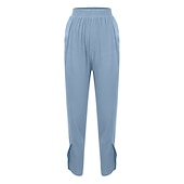 preiswerte Schlichte Hose aus Baumwollleinen-Damenhose aus Baumwollleinen mit Seitentaschen, weites Bein, locker lässig, Sommer, Herbst, Weiß, Hellblau, S, 2XL