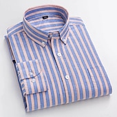 billiga Button Down-skjortor för män-Herr Skjorta Oxford skjorta Randig Bröllop Utomhus Gul Blå Grön Långärmad Fyrkantig hals Vår &amp; Höst Kläder Button-Down
