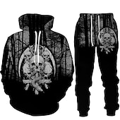 cheap Men&#039;s 3D Sweatshirt Sets-Men&#039;s Graphic Skull 2pcs 3D Sweatshirt Sets Tracksuit Hoodies Long Sleeve Long pants Hooded Streetwear Designer Basic Sports &amp; Outdoor Casual Sports Print Spring Fall Black Brown Light Grey