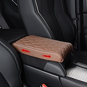 cheap Car Headrests&amp;Waist Cushions-1 Pcs Wave Embroider PU Leather Car Armrest Mat Center Console Arm Rest Protection Cushion Auto Armrests Storage Box Cover Pad