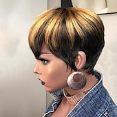 economico Parrucche di altissima qualità-parrucche kabadu pixie cut per donne nere parrucche brasiliane capelli umani con frangia f1b27 parrucche bionde afroamericane parrucche glueless densità 150%