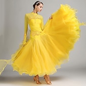 voordelige Ballroom danskleding-Ballroomdansen Kleding Borduurwerk Combinatie Kristallen / Bergkristallen Dames Prestatie Opleiding Lange mouw Netstof Spandex Organza