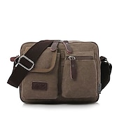 billige Herrevesker-vintage lerret crossbody messenger bag for menn, skulderveske med flere lommer med skinndetaljer for reise og fritidsbruk