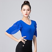 preiswerte Oberteile &amp; Sets-Latein-Tanz Sportkleidung Gymnastikanzug / Einteiler Rüschen Horizontal gerüscht Pure Farbe Damen Leistung Ausbildung Halbe Ärmel Hoch Polyester