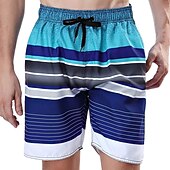 baratos shorts de natação masculinos-Homens Bermuda de Surf Shorts de Natação Calção Justo de Natação Com Cordão com forro de malha Cintura elástica Gradiente Listra Secagem Rápida Curto Casual Diário Feriado Havaiana Boho Azul Laranja