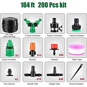 cheap Watering &amp; Irrigation-Garden Irrigation System 164FT 200 Pack Drip Irrigation Kit 1/4&quot; Blank Distribution Tubing Watering Drip Kit Automatic Irrigation Equipment for Garden Greenhouse, Flower Bed,Patio,Lawn
