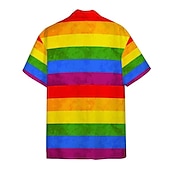 preiswerte Vögel &amp; Tiere-Herren Regenbogen Hund Gestreift Hemd Hawaiihemd Sommerhemd Aloha-Shirt Kurzarm Tropisch Modisch Hawaiianisch Casual Hawaiianisch Ausgehen Sommer Frühling Umlegekragen Bedruckt Button-Down Regenbogen