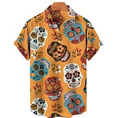 cheap Retro Vintage Print-Men&#039;s Floral Skull Shirt Summer Hawaiian Shirt Aloha Shirt Short Sleeves Shirt Turndown Tropical Fashion Hawaiian Street Casual Hawaiian Black Yellow Red S M L