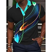 Men's Geometric Polo Shirts Golf Shirt Short Sleeve Polo Shirts Collared Shirts Business Casual Vacation Wear Formal Wear Festival Wear Buttons 3D Print Blue3