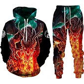 baratos Conjunto de Moletom 3D Masculino-Homens Gráfico Dragão 2pcs Conjuntos de moletom 3D Moletom Moletons Manga Longa Calças compridas Com Capuz Roupa de rua Designer Básico Desportos e Ar livre Casual Esportes Imprimir Primavera Outono