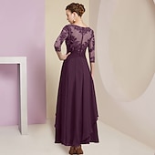 levne Délka podlahy-Šaty matky nevěsty svatební hosté elegantní jednoduchý šperkový výstřih kotníková délka chiffon krajka 3/4 délka rukáv s záhyby flitry zdarma na zakázku