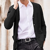 billiga cardigan tröja för män-Herr Tröja Cardigan Tröja Ribbad Sticka Stickat Slät V-hals Mode Ledigt Sport Dagliga kläder Kläder Vår &amp; Höst Vinrött Svart M L XL